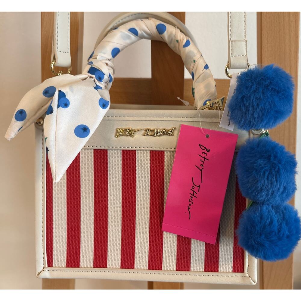 NWT Betsey Johnson XOLUCY Satchel Crossbody Purse Blueberry Bag Charm Scarf $90